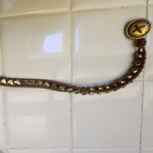 Fossil Brown Leather Bracelet with Metal Detail and Button Close - Picture 7 of 8